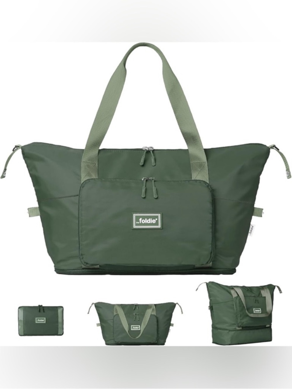The Foldie Foldable Travel Bag Weekender Carry-on Army Green 40L Expandable NWT